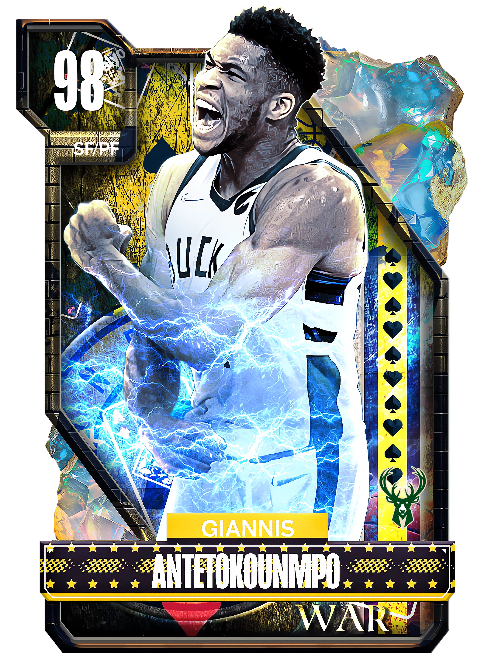 Giannis Antetokounmpo this temp includes the game ball and actual playing cards from the card game war and some playing card logos